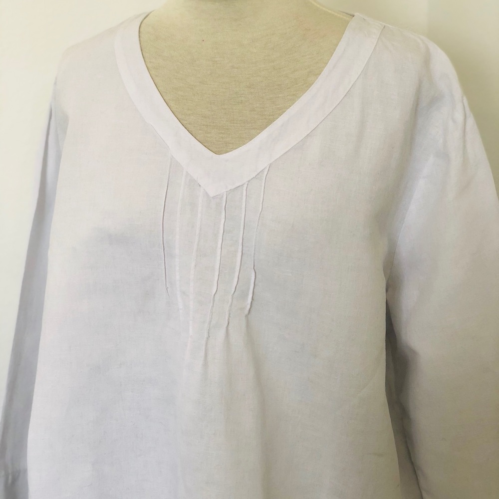 Hot Cotton White Vneck Tunic Linen Blend Size XL